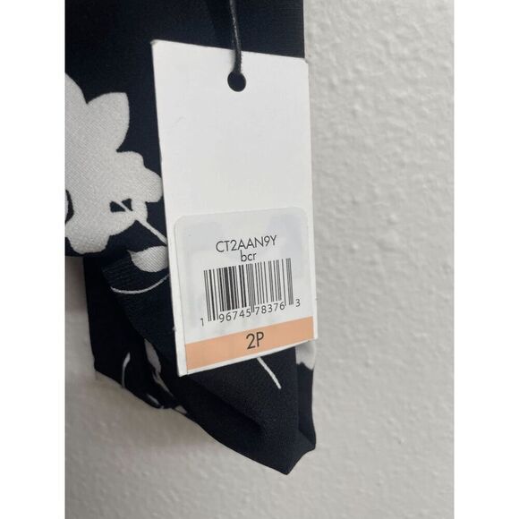 Calvin Klein Women's Petite Printed Faux-Wrap Dress - Black/Cream 2P - Picture 5 of 8